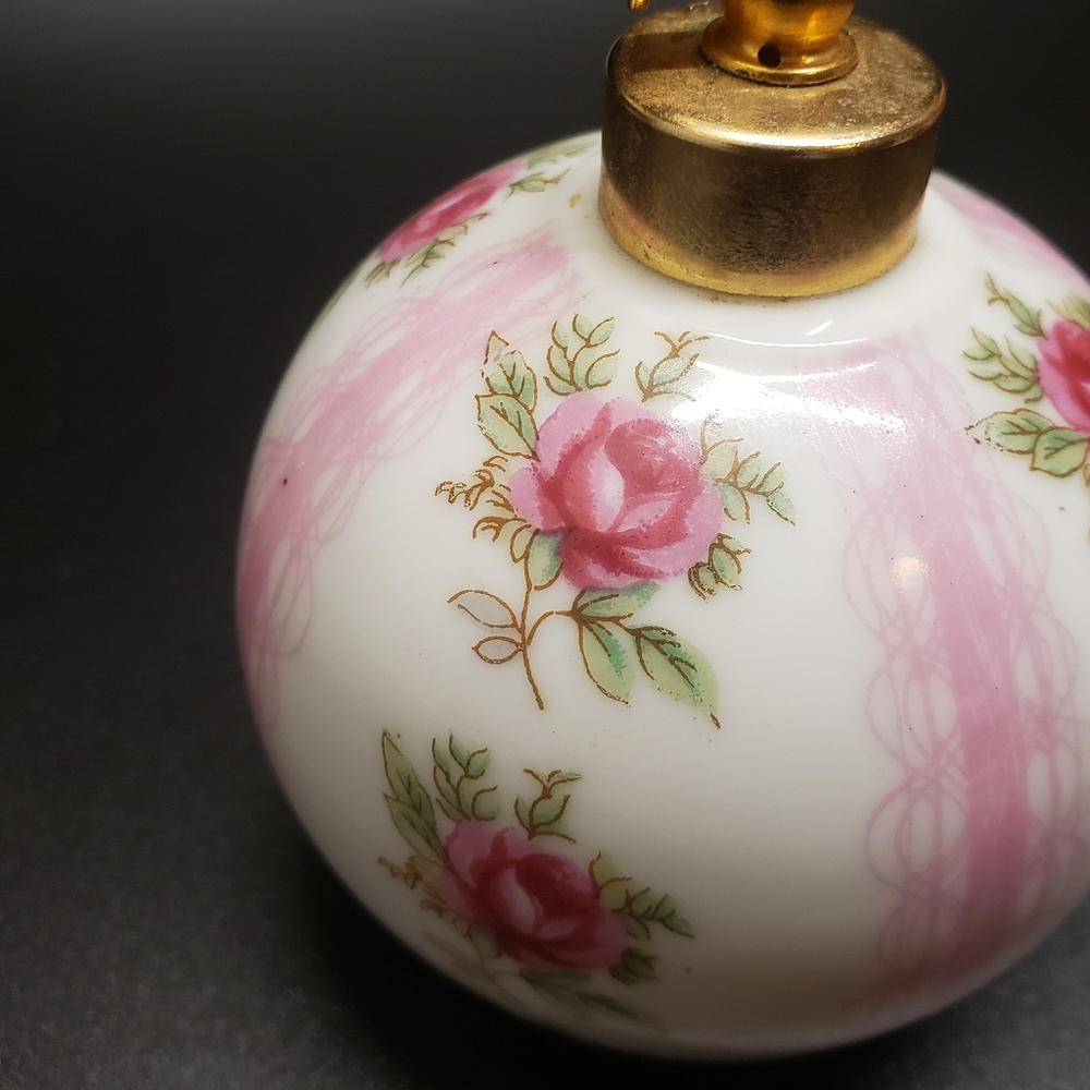 Vintage Round Ceramic Pink Flower Perfume Bottle - Picture 6 of 11